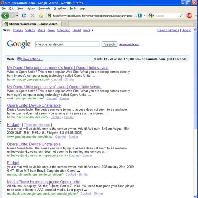 Opera Unite Username Enumeration using Google