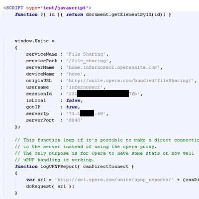 Opera Unite Server IP and Port Disclosure